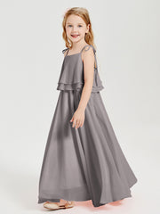 Chiffon Junior Bridesmaid Dresses Long Cascading Skirt Silver