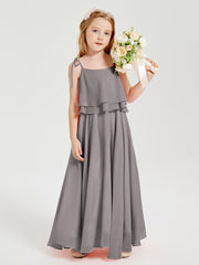Chiffon Junior Bridesmaid Dresses Long Cascading Skirt Silver