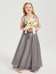 Chiffon Junior Bridesmaid Dresses Long Cascading Skirt Silver