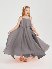 Chiffon Junior Bridesmaid Dresses Long Cascading Skirt Silver