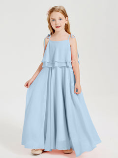 Chiffon Junior Bridesmaid Dresses Long Cascading Skirt Sky Blue