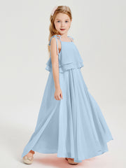 Chiffon Junior Bridesmaid Dresses Long Cascading Skirt Sky Blue