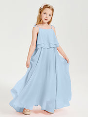 Chiffon Junior Bridesmaid Dresses Long Cascading Skirt Sky Blue