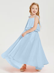 Chiffon Junior Bridesmaid Dresses Long Cascading Skirt Sky Blue