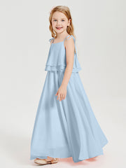 Chiffon Junior Bridesmaid Dresses Long Cascading Skirt Sky Blue