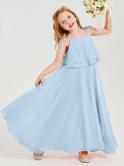 Chiffon Junior Bridesmaid Dresses Long Cascading Skirt Sky Blue