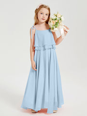 Chiffon Junior Bridesmaid Dresses Long Cascading Skirt Sky Blue