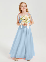 Chiffon Junior Bridesmaid Dresses Long Cascading Skirt Sky Blue