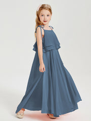 Chiffon Junior Bridesmaid Dresses Long Cascading Skirt Slate Blue