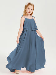 Chiffon Junior Bridesmaid Dresses Long Cascading Skirt Slate Blue