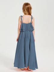 Chiffon Junior Bridesmaid Dresses Long Cascading Skirt Slate Blue