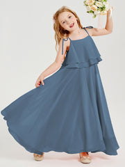 Chiffon Junior Bridesmaid Dresses Long Cascading Skirt Slate Blue
