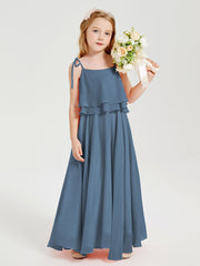 Chiffon Junior Bridesmaid Dresses Long Cascading Skirt Slate Blue