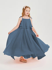 Chiffon Junior Bridesmaid Dresses Long Cascading Skirt Slate Blue