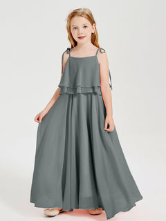 Chiffon Junior Bridesmaid Dresses Long Cascading Skirt Steel Grey