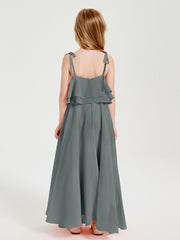 Chiffon Junior Bridesmaid Dresses Long Cascading Skirt Steel Grey