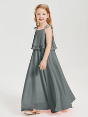 Chiffon Junior Bridesmaid Dresses Long Cascading Skirt Steel Grey