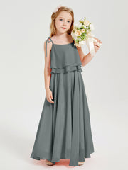 Chiffon Junior Bridesmaid Dresses Long Cascading Skirt Steel Grey