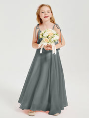 Chiffon Junior Bridesmaid Dresses Long Cascading Skirt Steel Grey