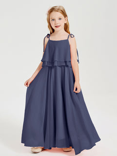 Chiffon Junior Bridesmaid Dresses Long Cascading Skirt Stormy