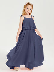 Chiffon Junior Bridesmaid Dresses Long Cascading Skirt Stormy