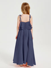 Chiffon Junior Bridesmaid Dresses Long Cascading Skirt Stormy