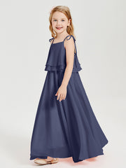 Chiffon Junior Bridesmaid Dresses Long Cascading Skirt Stormy