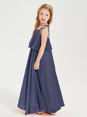 Chiffon Junior Bridesmaid Dresses Long Cascading Skirt Stormy
