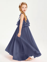 Chiffon Junior Bridesmaid Dresses Long Cascading Skirt Stormy