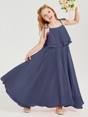 Chiffon Junior Bridesmaid Dresses Long Cascading Skirt Stormy