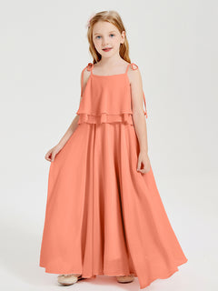 Chiffon Junior Bridesmaid Dresses Long Cascading Skirt Sunset