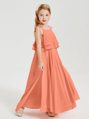 Chiffon Junior Bridesmaid Dresses Long Cascading Skirt Sunset