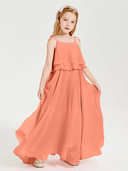 Chiffon Junior Bridesmaid Dresses Long Cascading Skirt Sunset