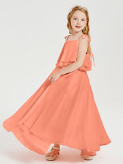Chiffon Junior Bridesmaid Dresses Long Cascading Skirt Sunset