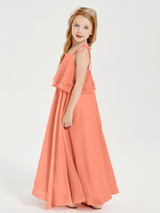 Chiffon Junior Bridesmaid Dresses Long Cascading Skirt Sunset