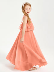 Chiffon Junior Bridesmaid Dresses Long Cascading Skirt Sunset