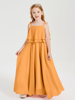 Chiffon Junior Bridesmaid Dresses Long Cascading Skirt Tangerine