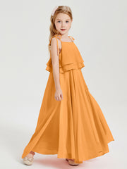 Chiffon Junior Bridesmaid Dresses Long Cascading Skirt Tangerine