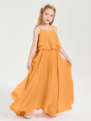 Chiffon Junior Bridesmaid Dresses Long Cascading Skirt Tangerine
