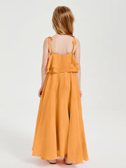 Chiffon Junior Bridesmaid Dresses Long Cascading Skirt Tangerine