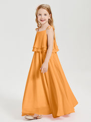 Chiffon Junior Bridesmaid Dresses Long Cascading Skirt Tangerine