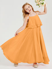 Chiffon Junior Bridesmaid Dresses Long Cascading Skirt Tangerine