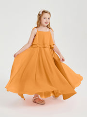 Chiffon Junior Bridesmaid Dresses Long Cascading Skirt Tangerine