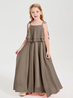 Chiffon Junior Bridesmaid Dresses Long Cascading Skirt Taupe