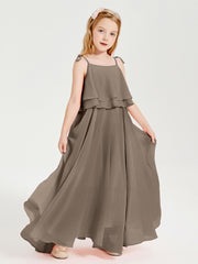 Chiffon Junior Bridesmaid Dresses Long Cascading Skirt Taupe