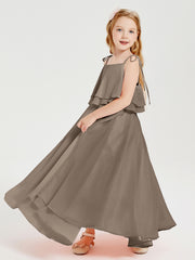 Chiffon Junior Bridesmaid Dresses Long Cascading Skirt Taupe