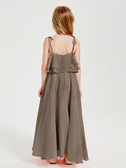 Chiffon Junior Bridesmaid Dresses Long Cascading Skirt Taupe