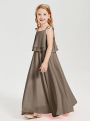 Chiffon Junior Bridesmaid Dresses Long Cascading Skirt Taupe