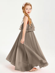 Chiffon Junior Bridesmaid Dresses Long Cascading Skirt Taupe