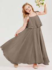 Chiffon Junior Bridesmaid Dresses Long Cascading Skirt Taupe